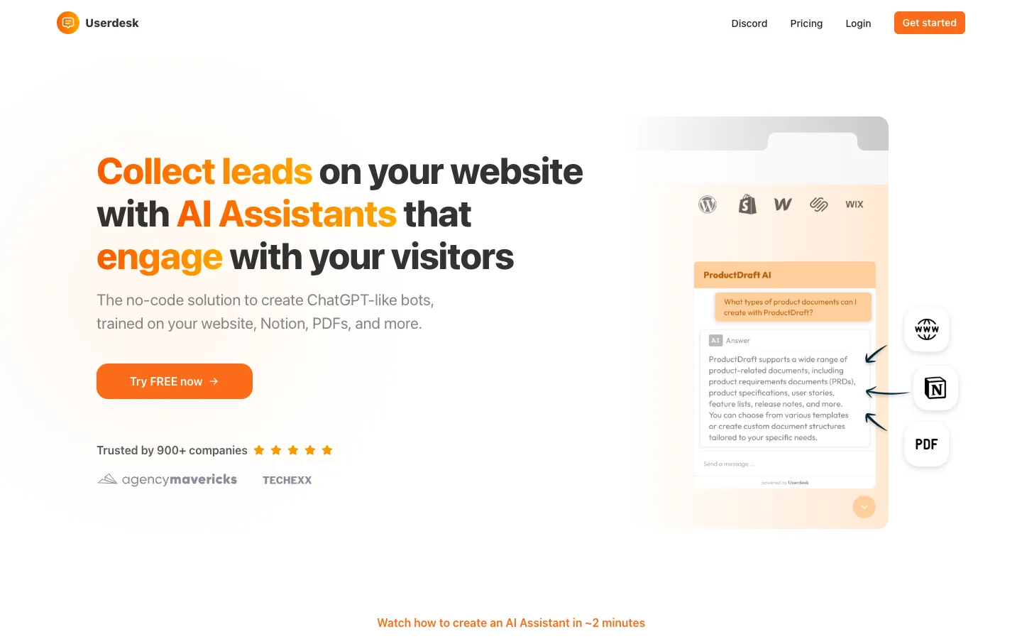 Screenshot of the Userdesk homepage