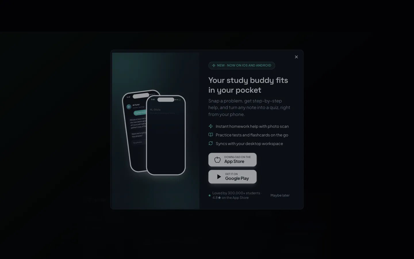 Screenshot of the Student AI homepage