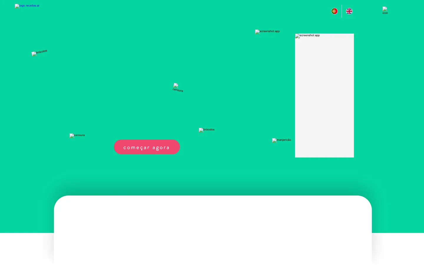 Screenshot of the receitas.ai homepage
