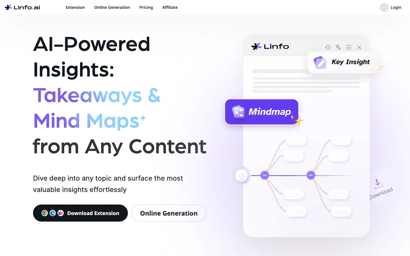 Screenshot of the Linfo.ai homepage