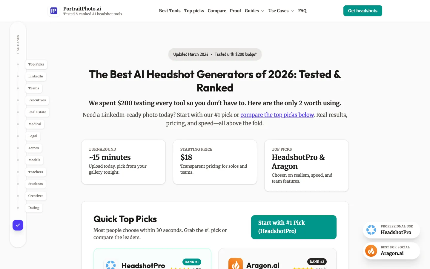 Screenshot of the PortraitPhoto.ai homepage