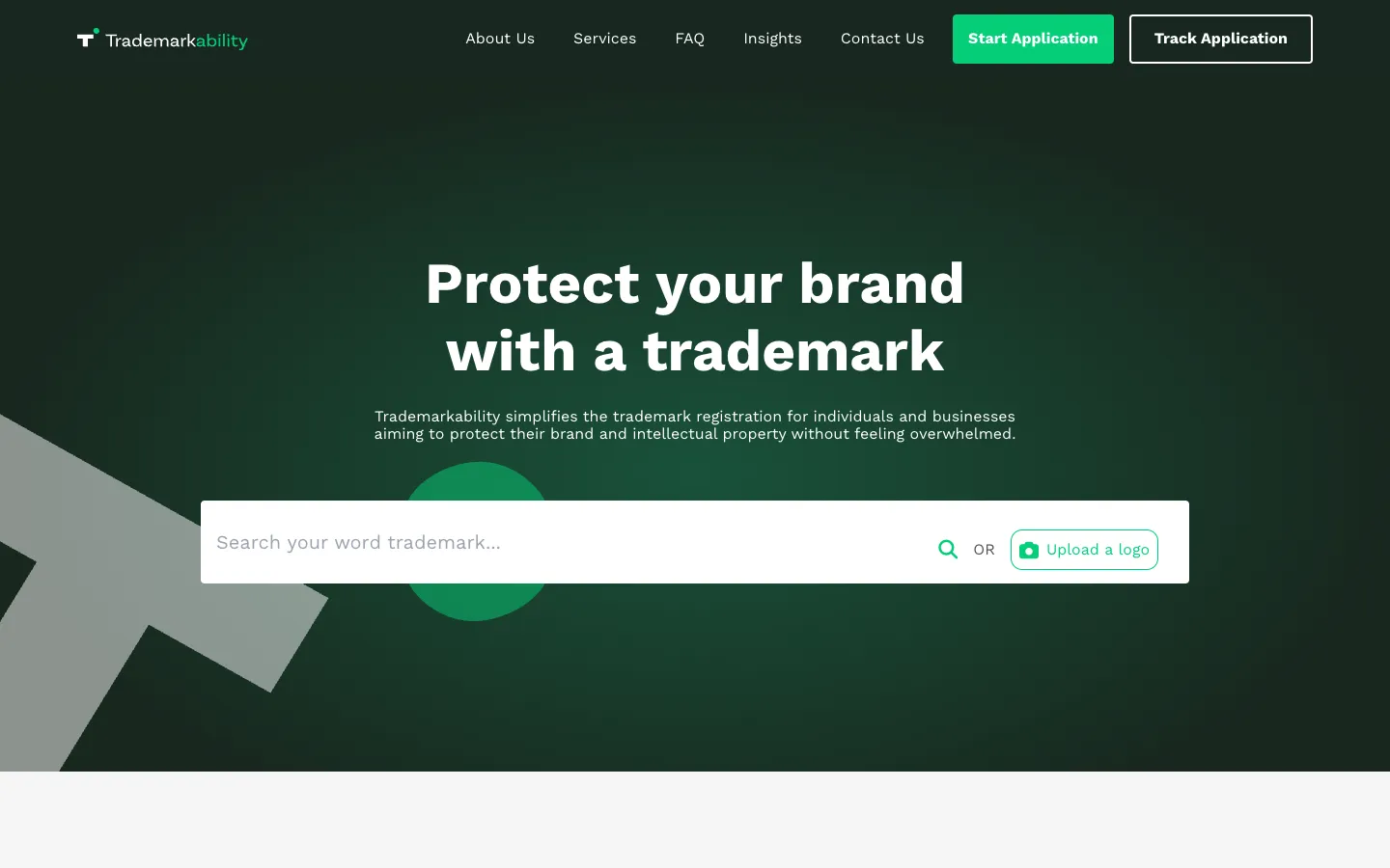Screenshot of the Trademarkability homepage