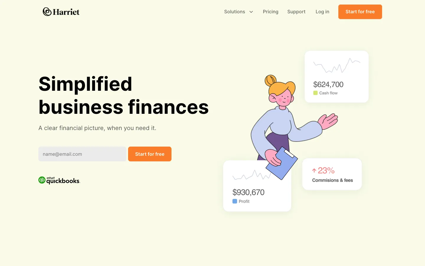 Screenshot of the Harriet.ai homepage