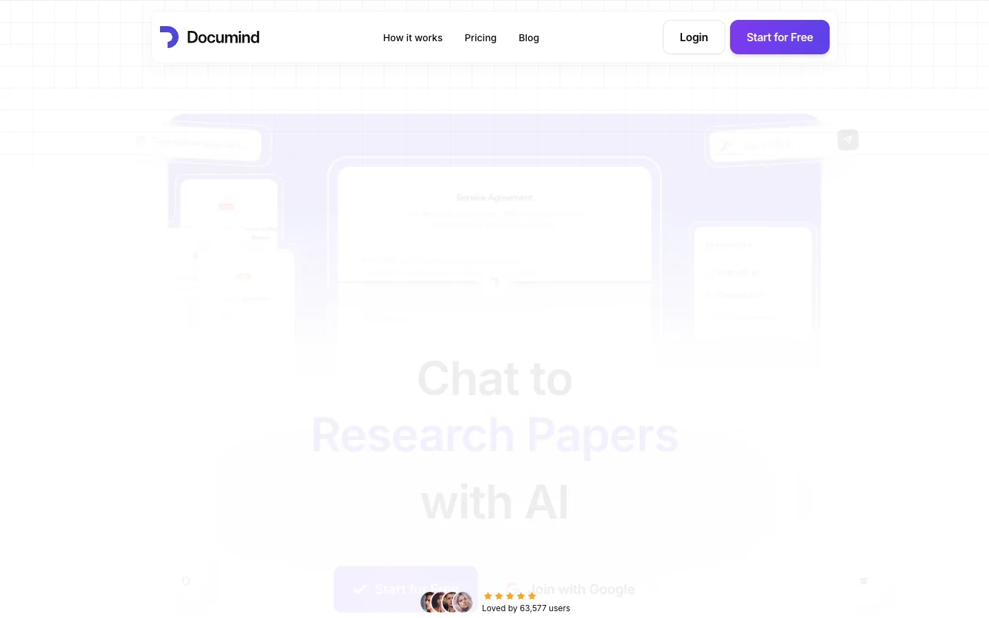 Screenshot of the Documind homepage
