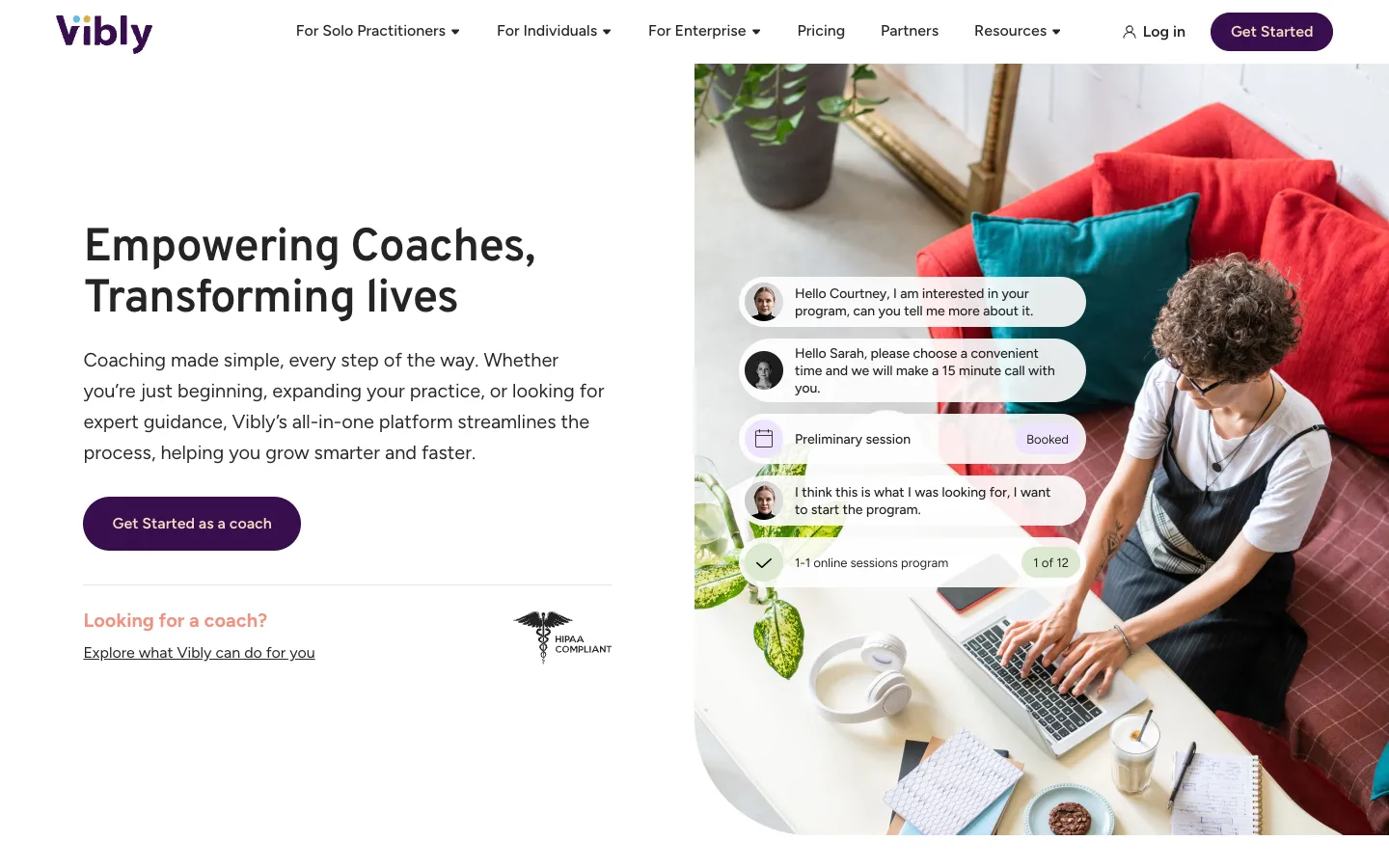Screenshot of the Vibly homepage