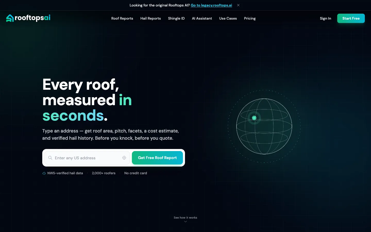 Screenshot of the Rooftops AI homepage