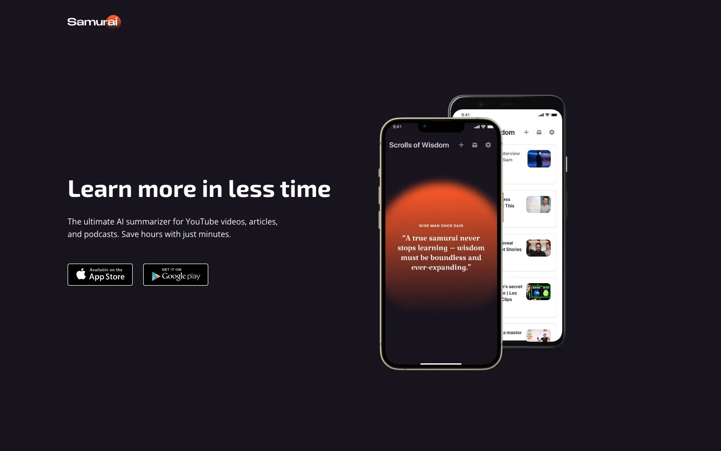Screenshot of the Samurai homepage