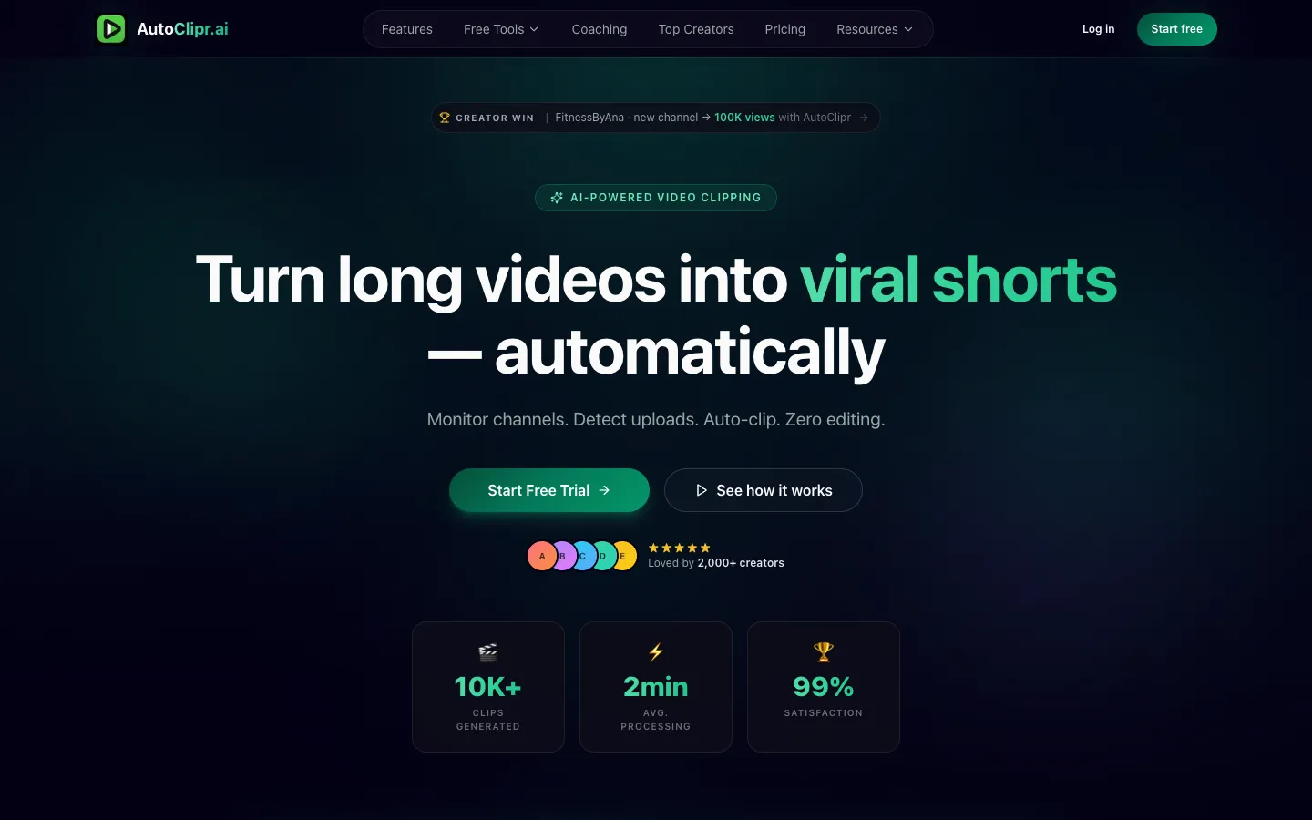 Screenshot of the Autoclipr l Grow on autopilot homepage