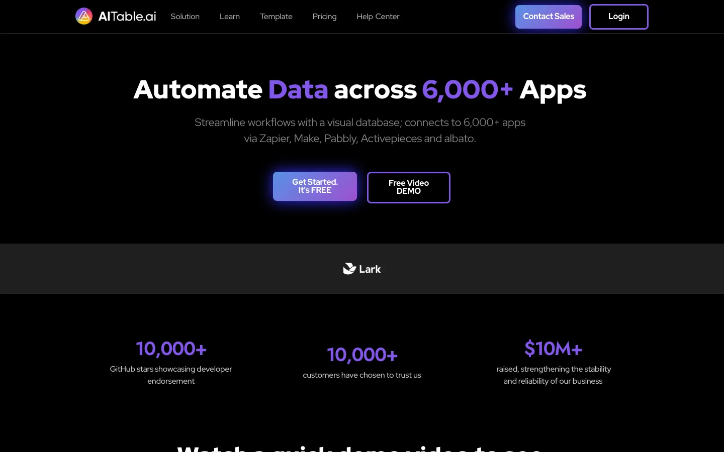 Screenshot of the AlTable.ai: No-code Al Agents Builder homepage
