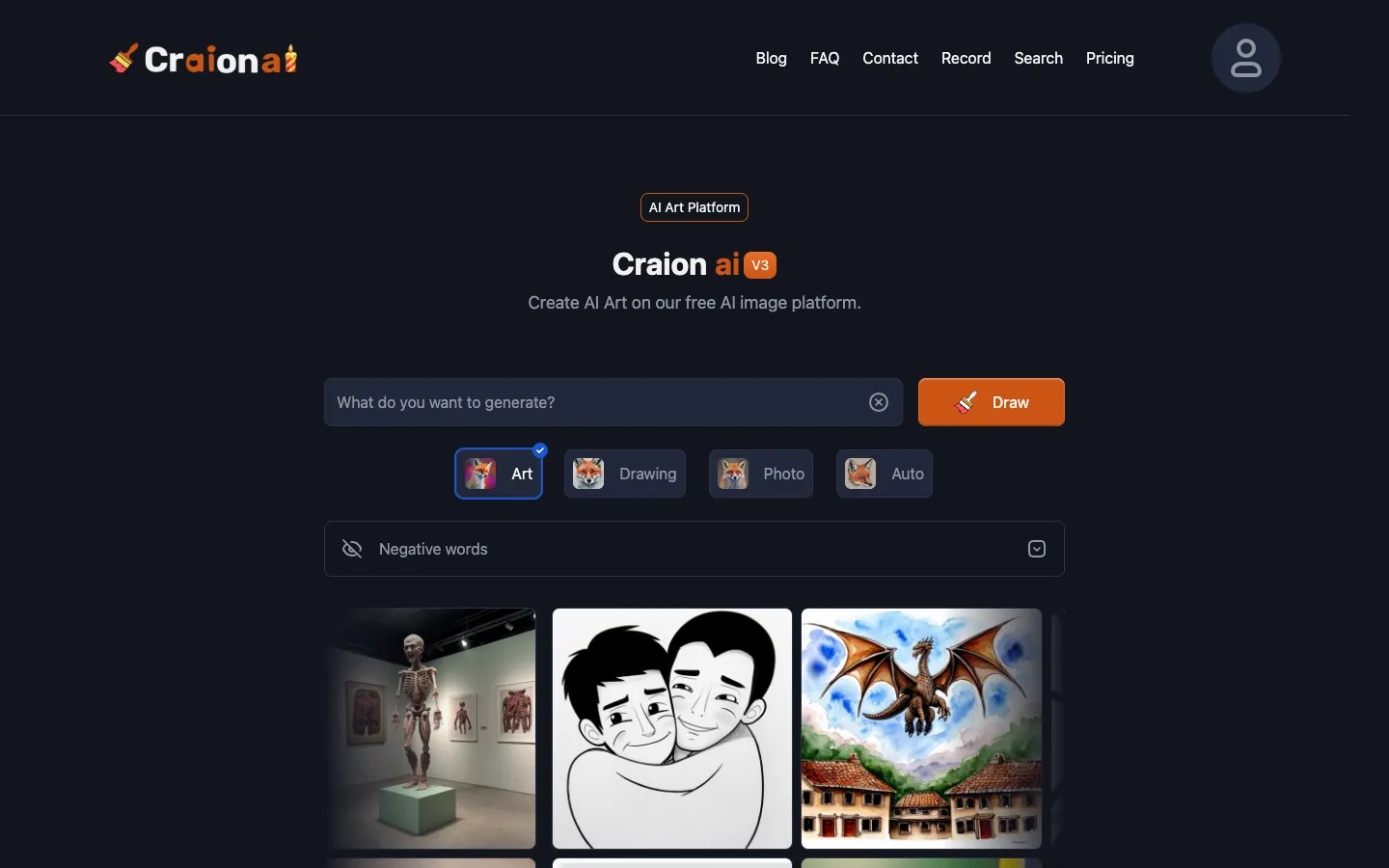 Screenshot of the Craion AI homepage