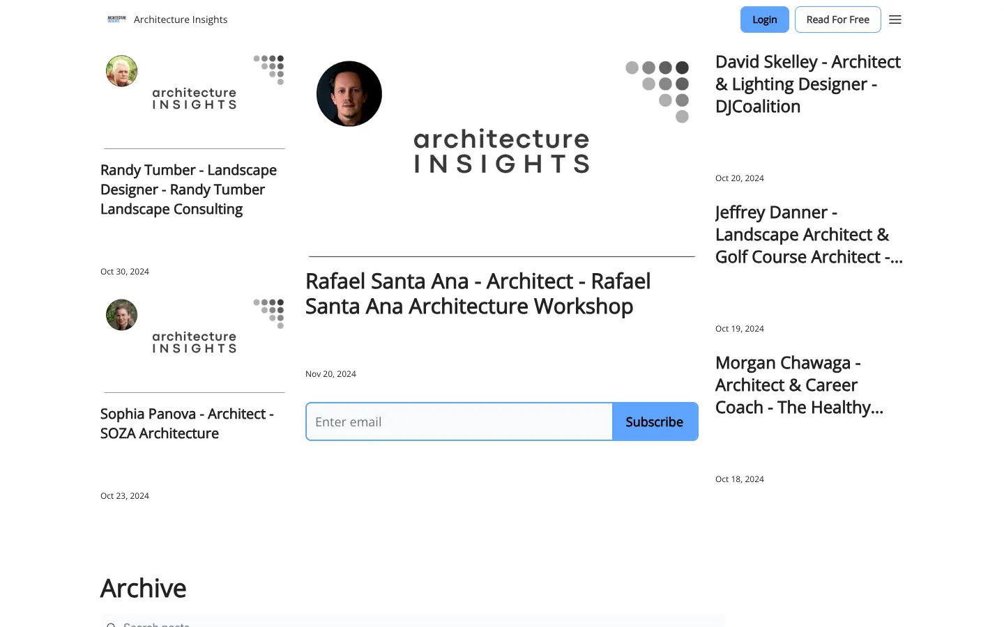 Screenshot of the Architecture Insights homepage