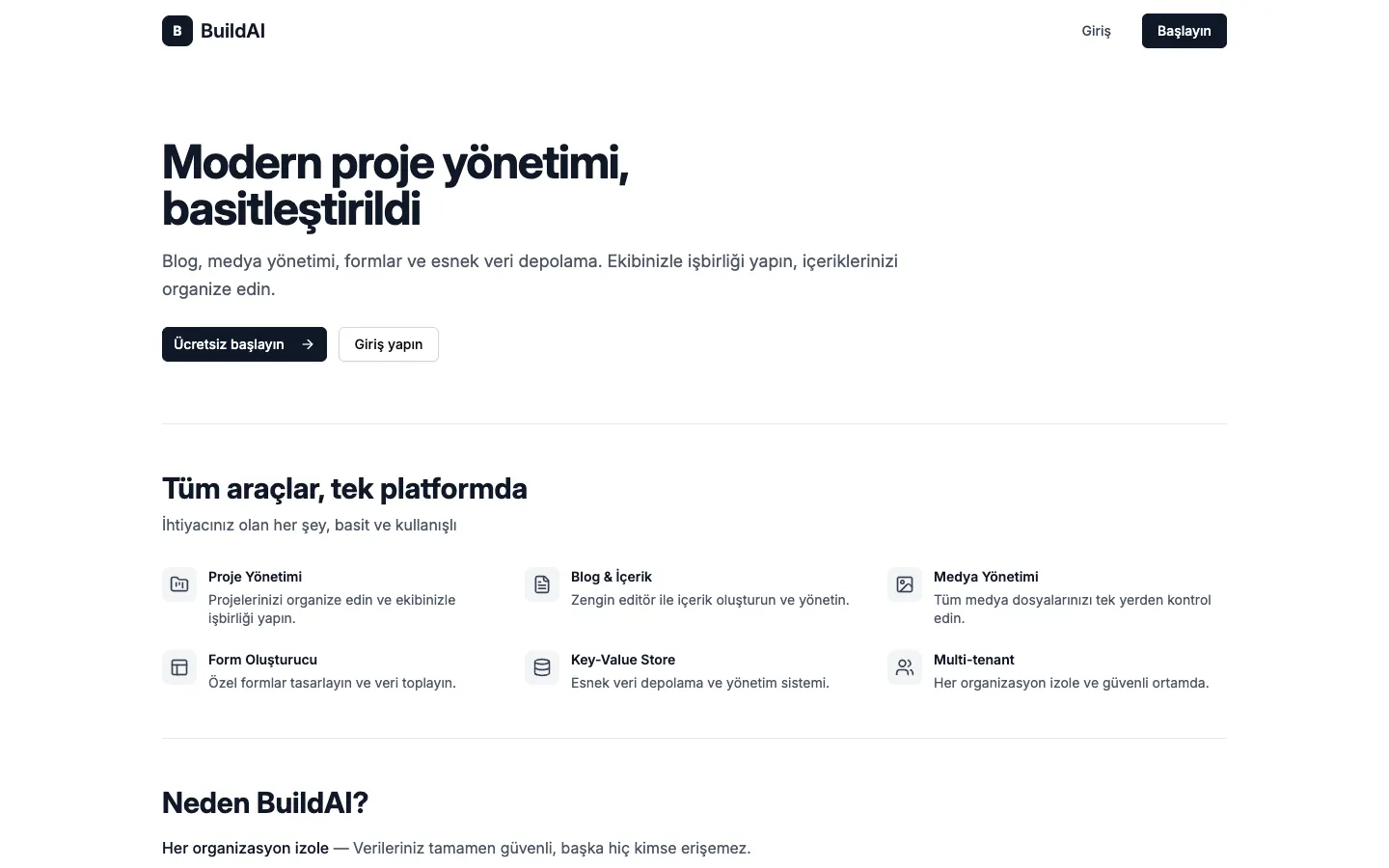 Screenshot of the Buildai Website homepage