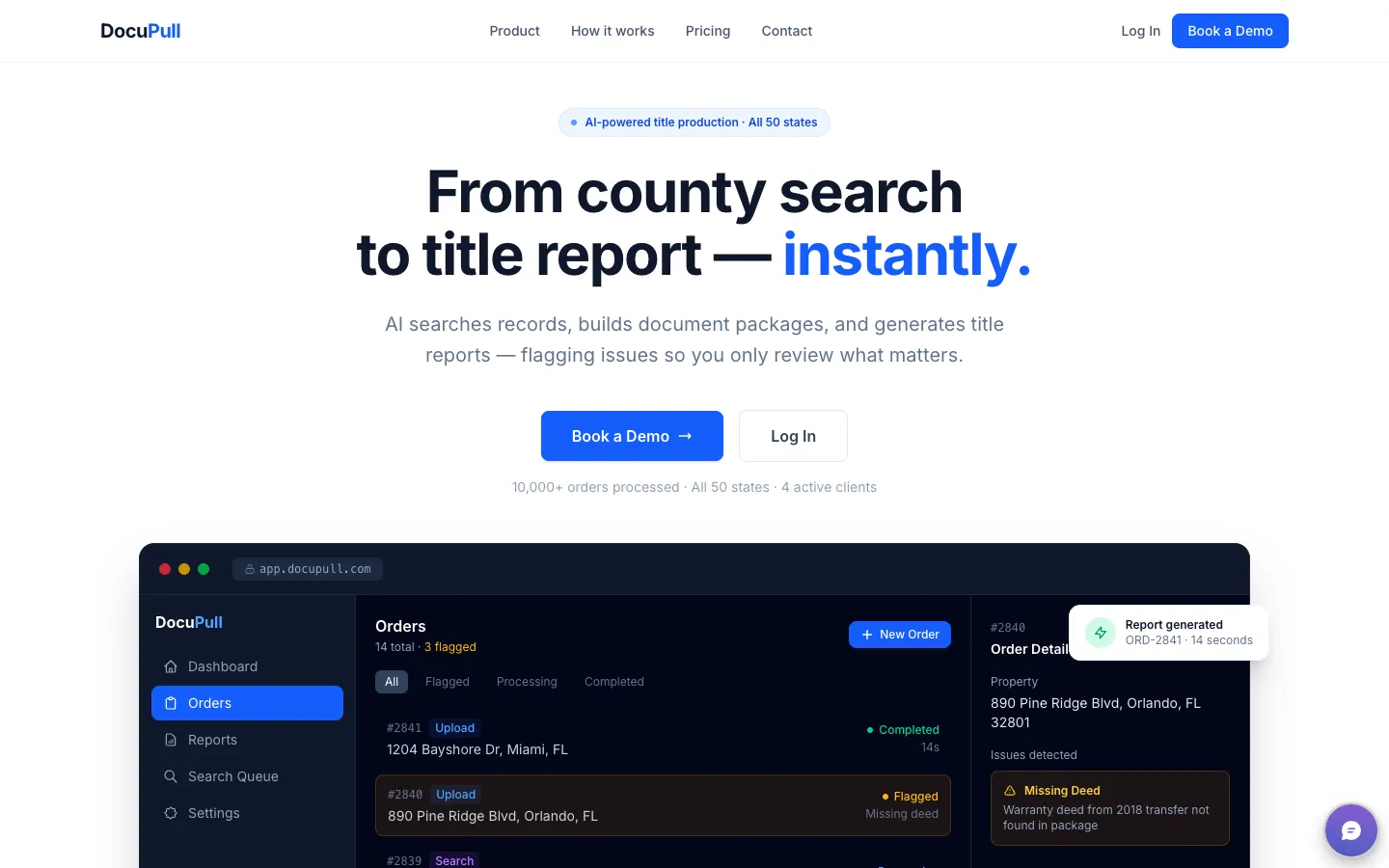 Screenshot of the DocuPull homepage