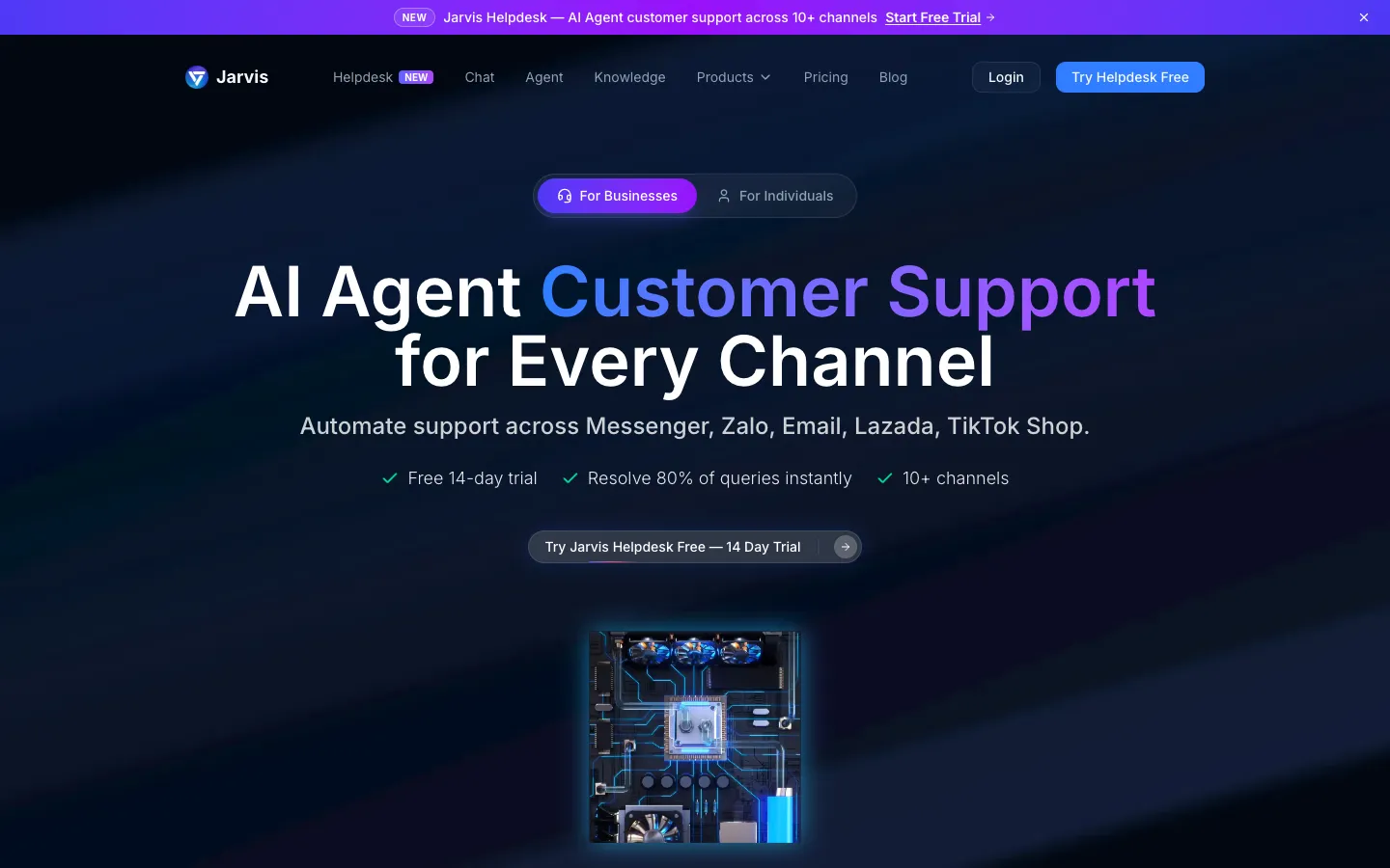 Screenshot of the Jarvis AI homepage