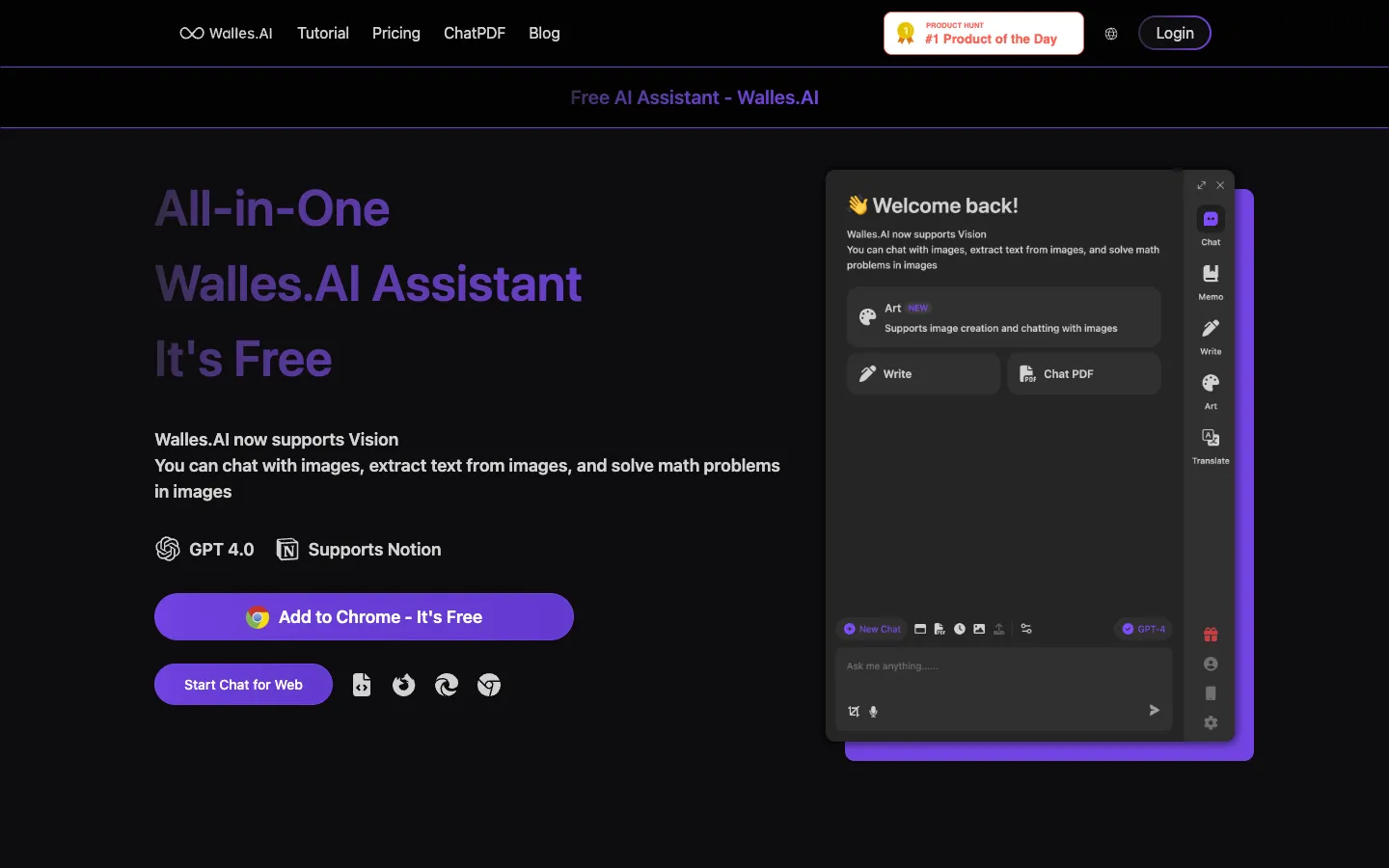 Screenshot of the Walles.ai - Your AI Browser Sidekick homepage