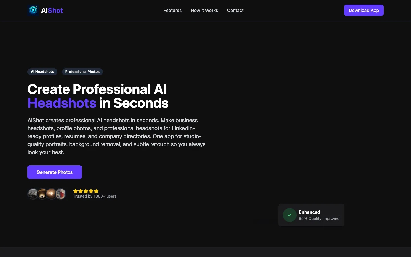Screenshot of the AIShot.in homepage