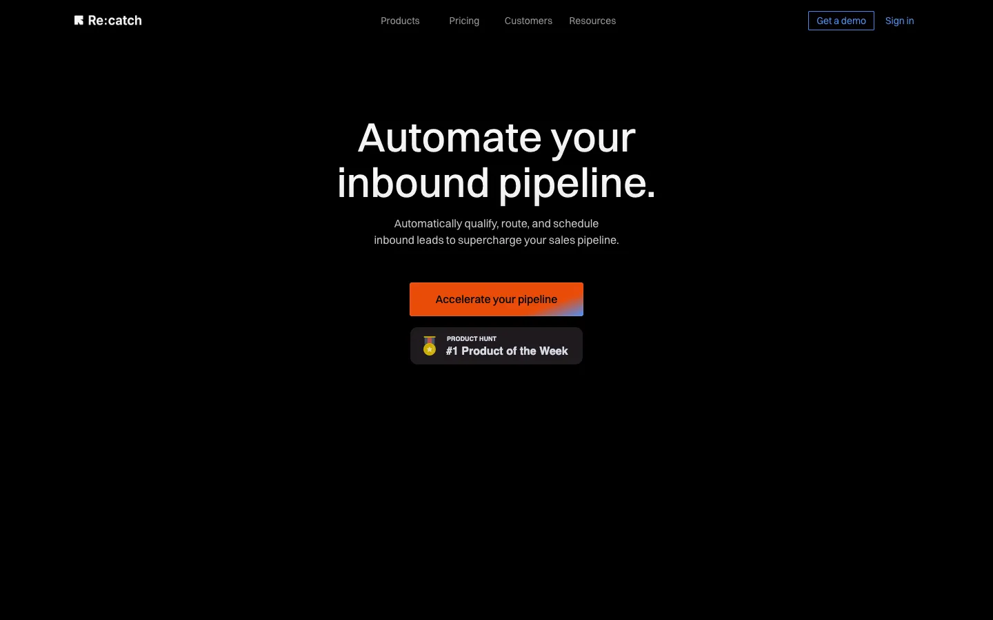 Screenshot of the Re:catch homepage