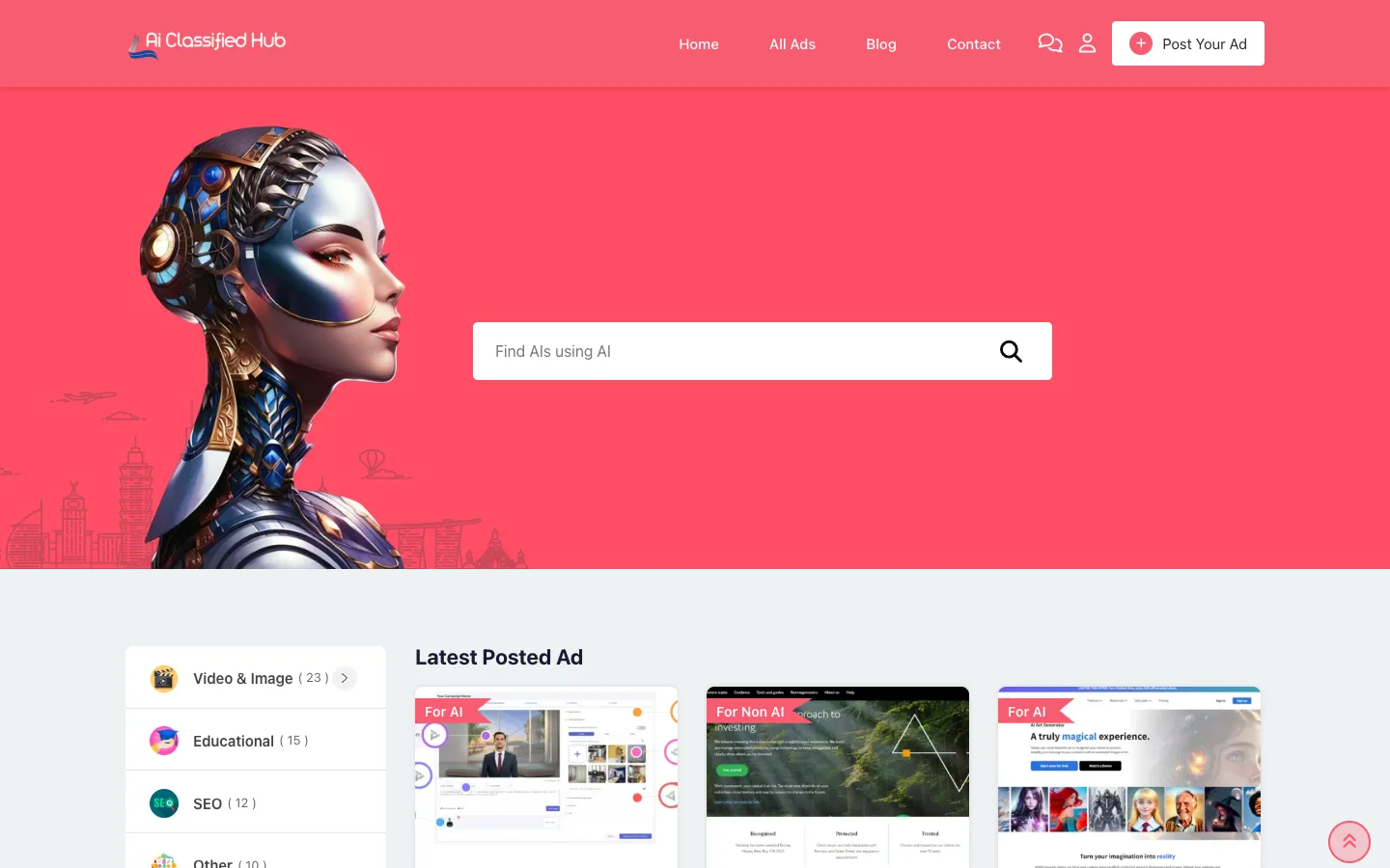Screenshot of the aiclassifiedhub.com homepage