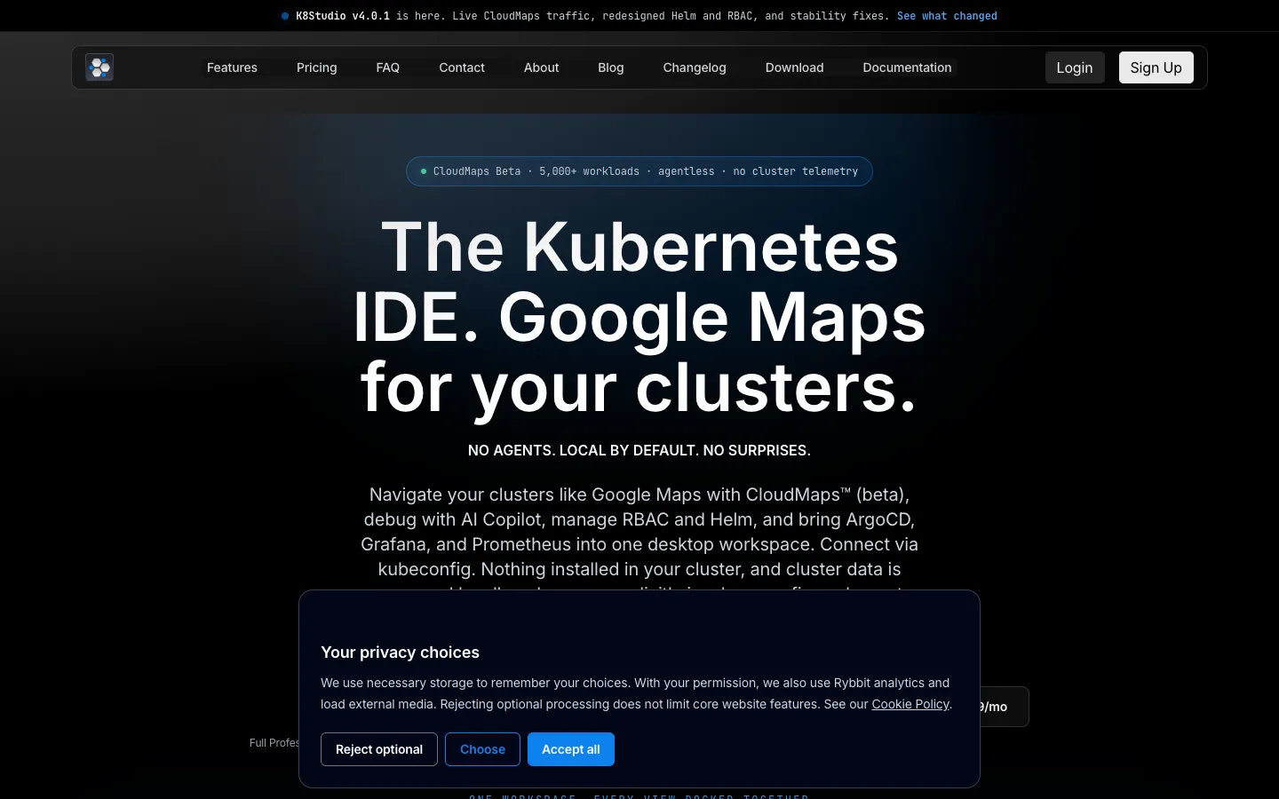 Screenshot of the K8Studio homepage