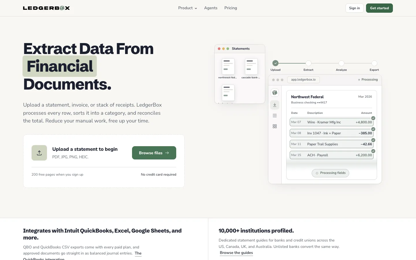 Screenshot of the LedgerBox homepage