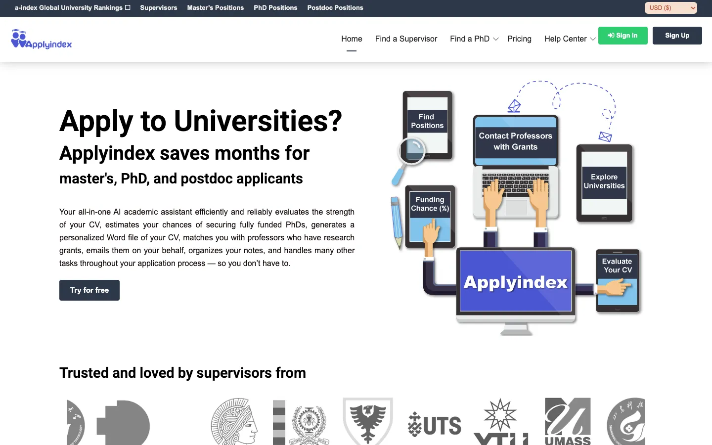 Screenshot of the Applyindex homepage