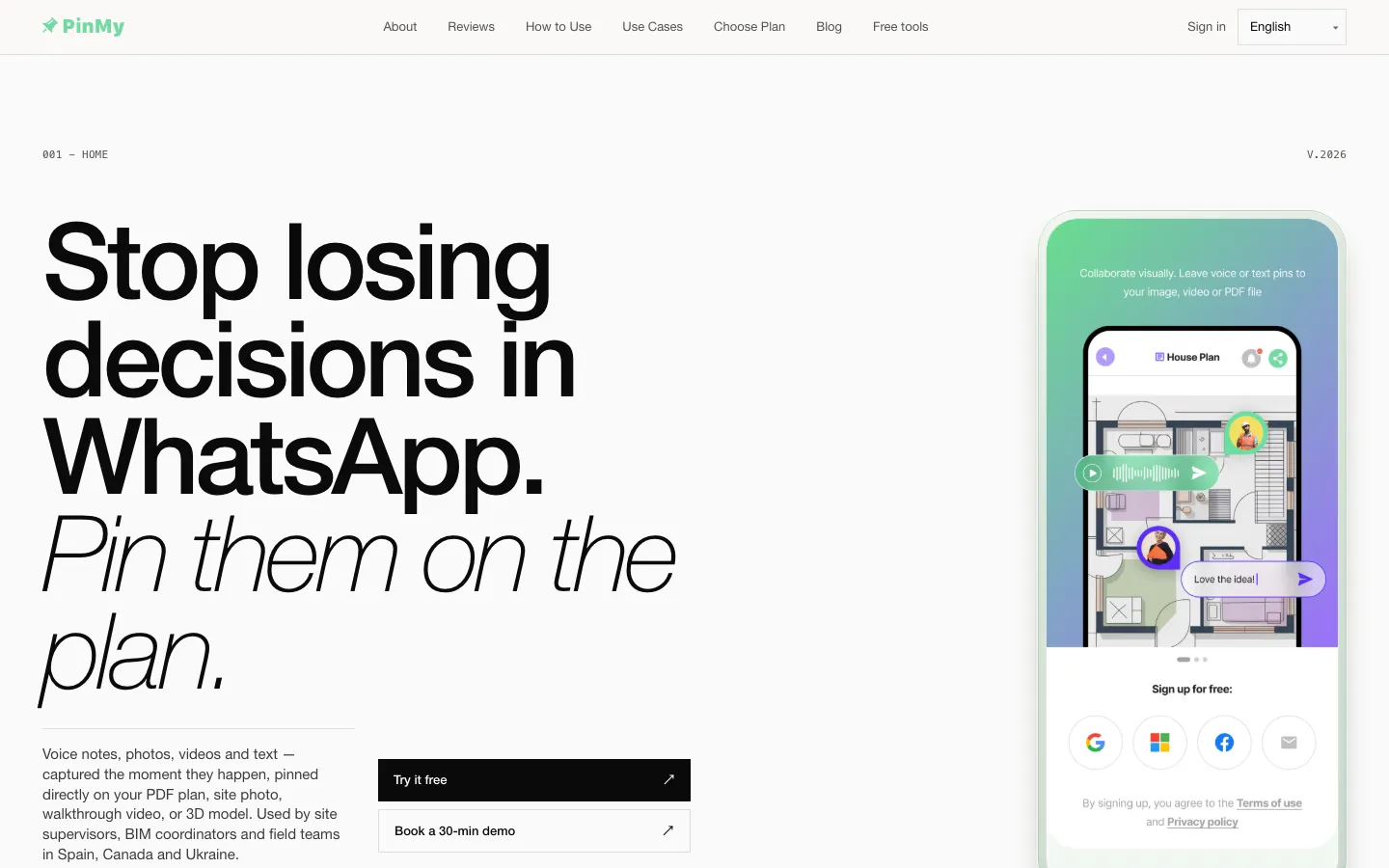 Screenshot of the PinMy homepage