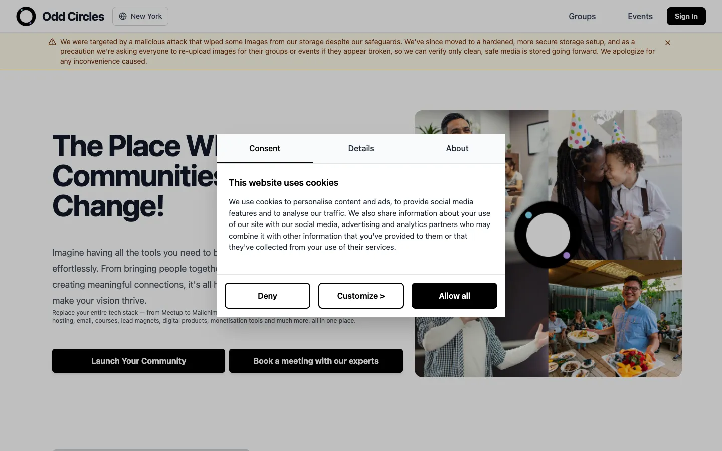 Screenshot of the Odd Circles homepage