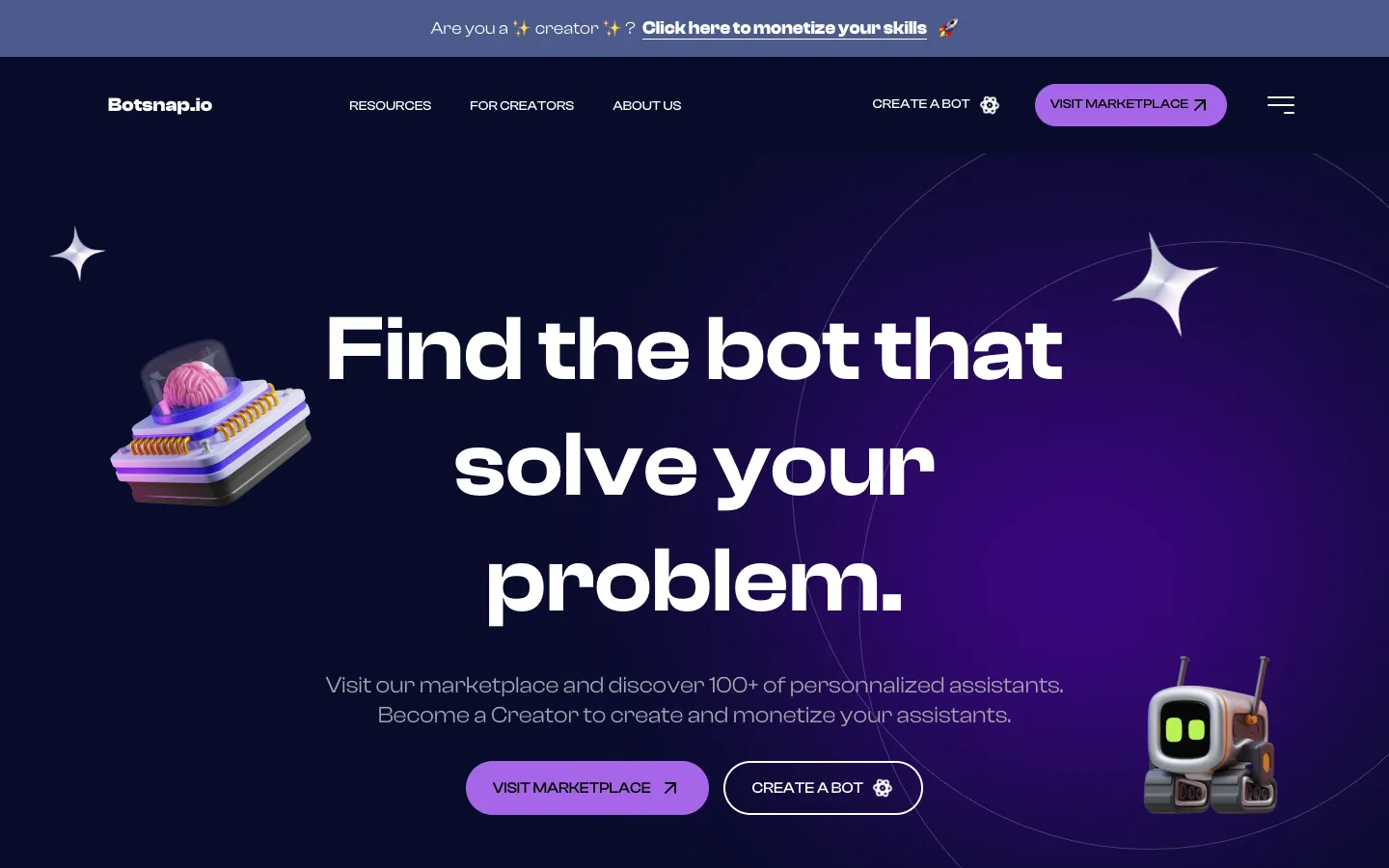 Screenshot of the Botsnap homepage