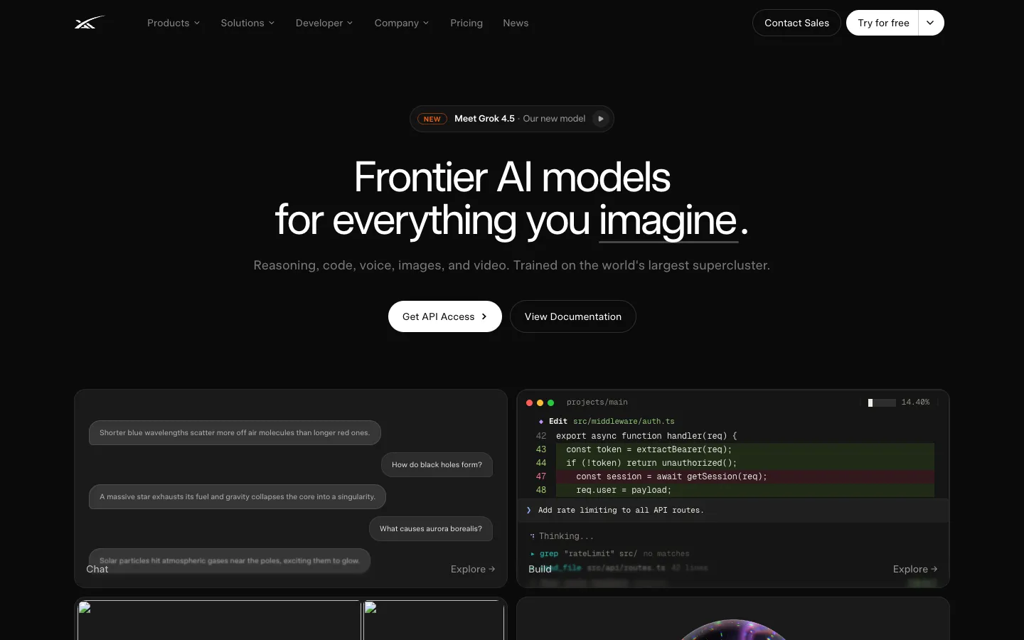Screenshot of the Grok AI assistant homepage