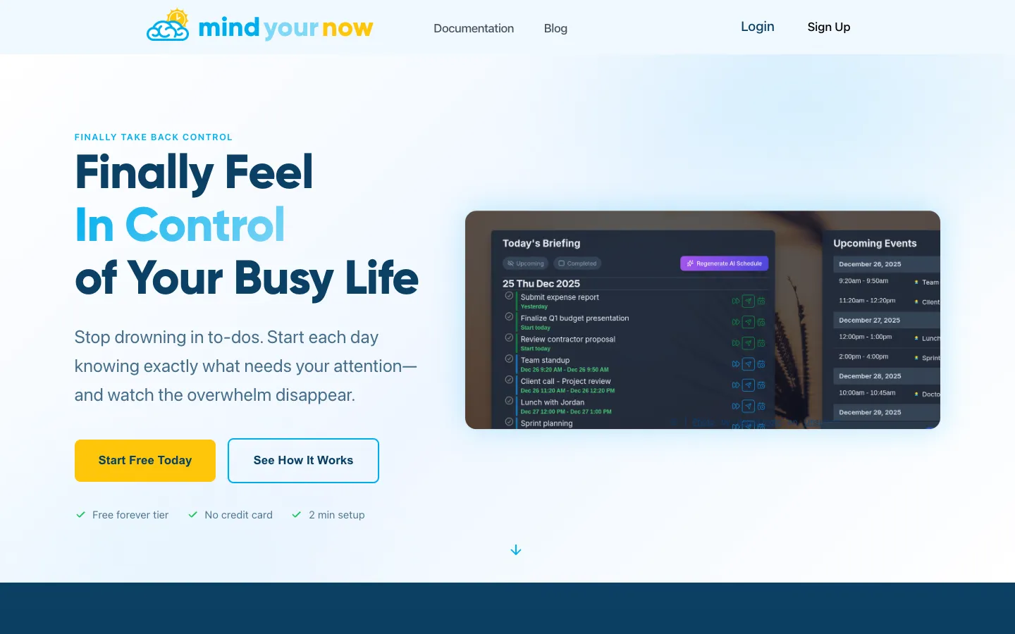 Screenshot of the Mind Your Now homepage