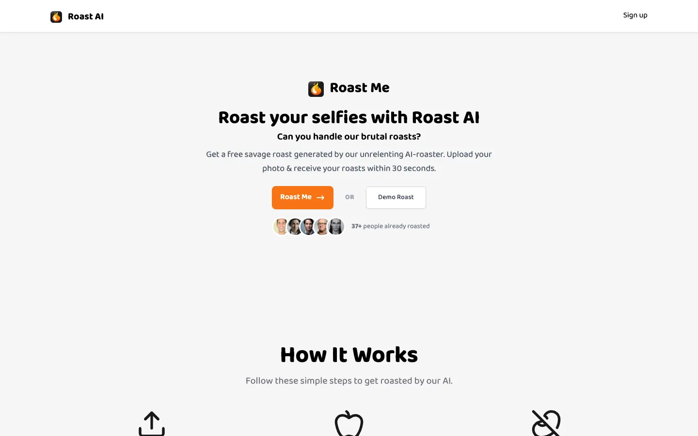 Screenshot of the Roast AI homepage