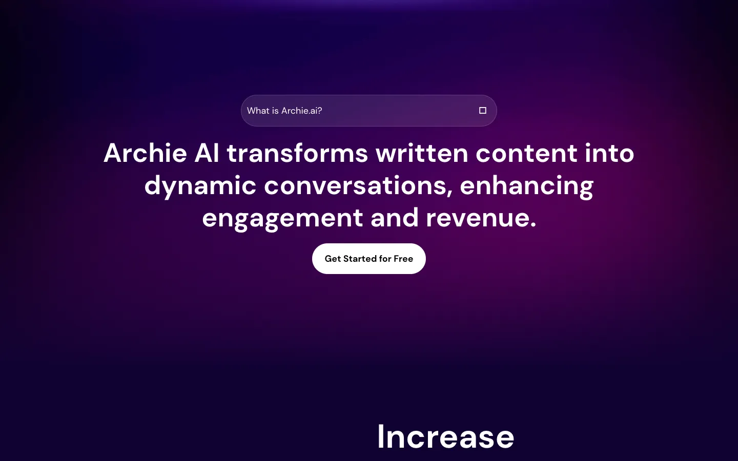 Screenshot of the Archie AI homepage