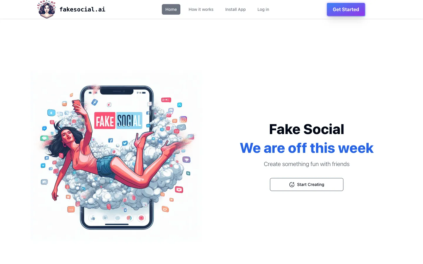 Screenshot of the Fake Social homepage