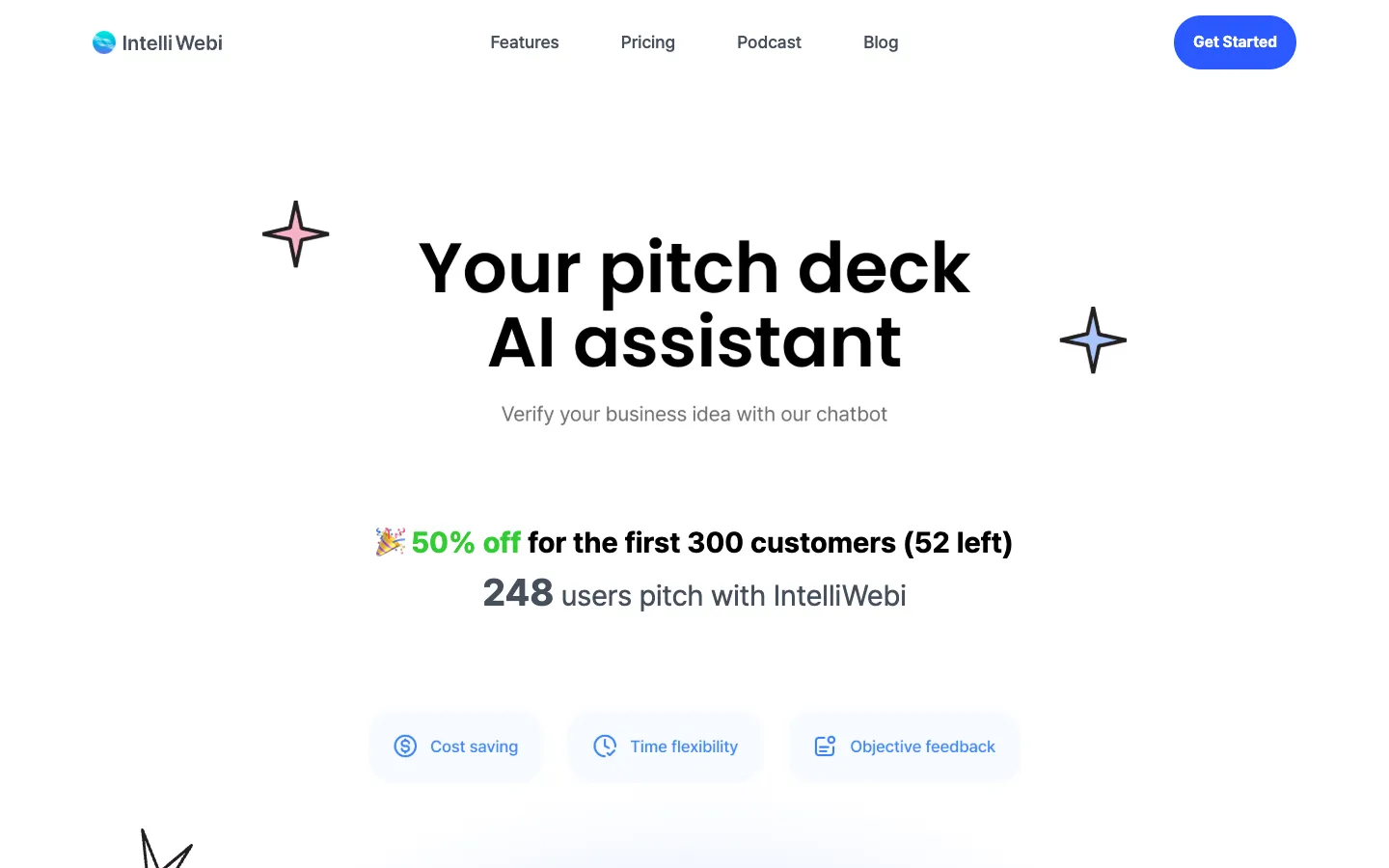 Screenshot of the IntelliWebi homepage