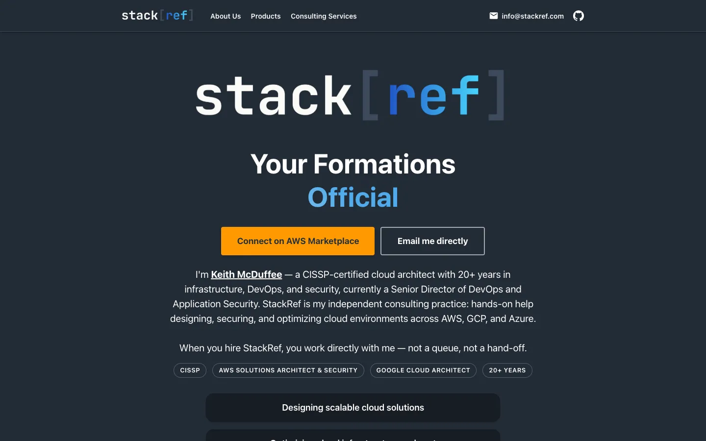 Screenshot of the StackRef homepage