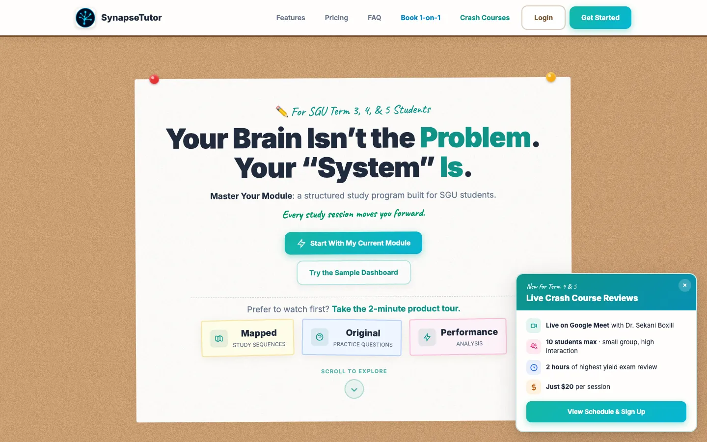 Screenshot of the SYNAPSE homepage