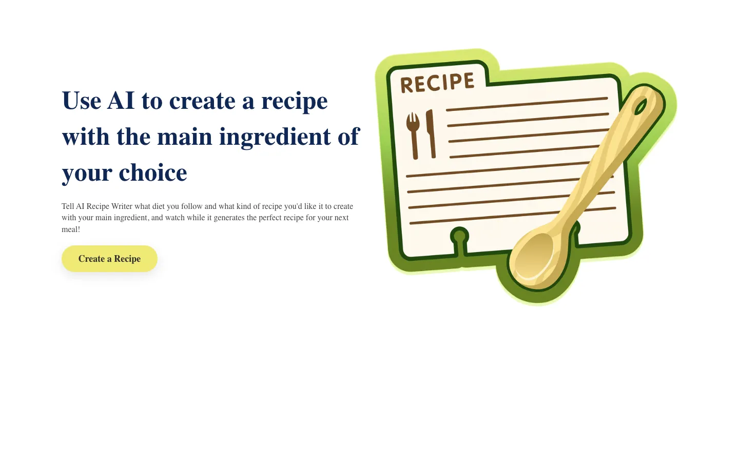 Screenshot of the AI Recipe Writer homepage