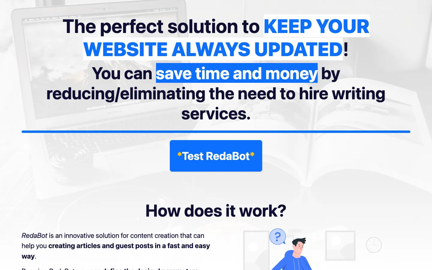 Screenshot of the RedaBot homepage
