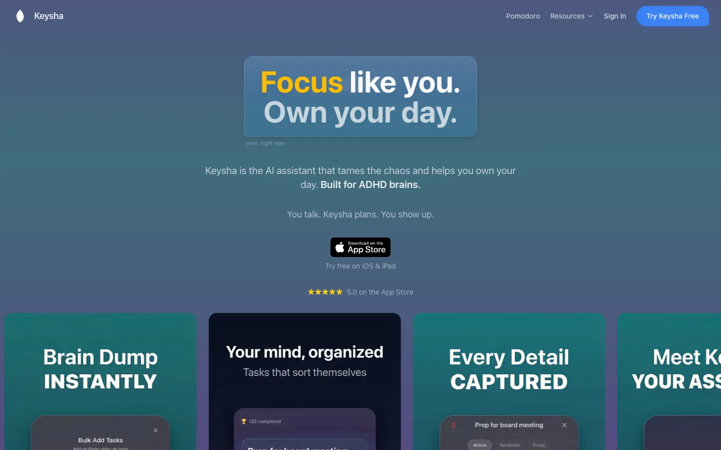 Screenshot of the Keysha AI : Your own hyper assistant! homepage