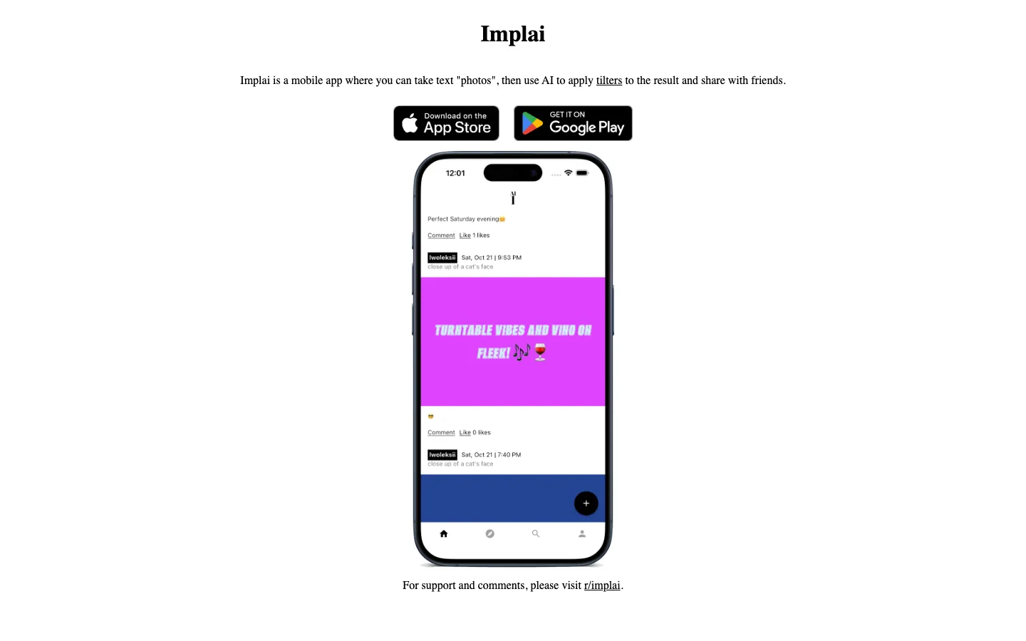 Screenshot of the Implai homepage