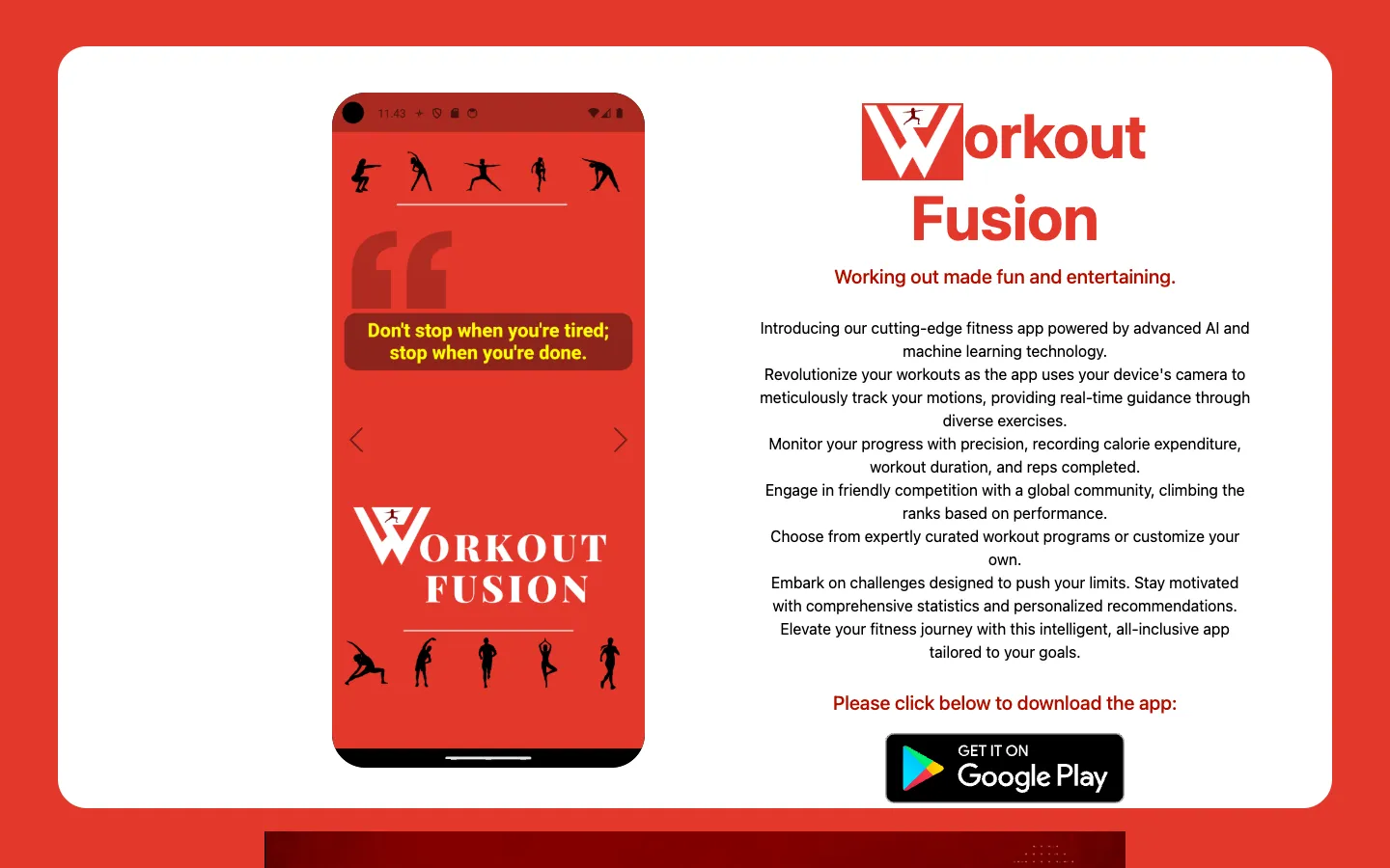 Screenshot of the Workout Fusion homepage