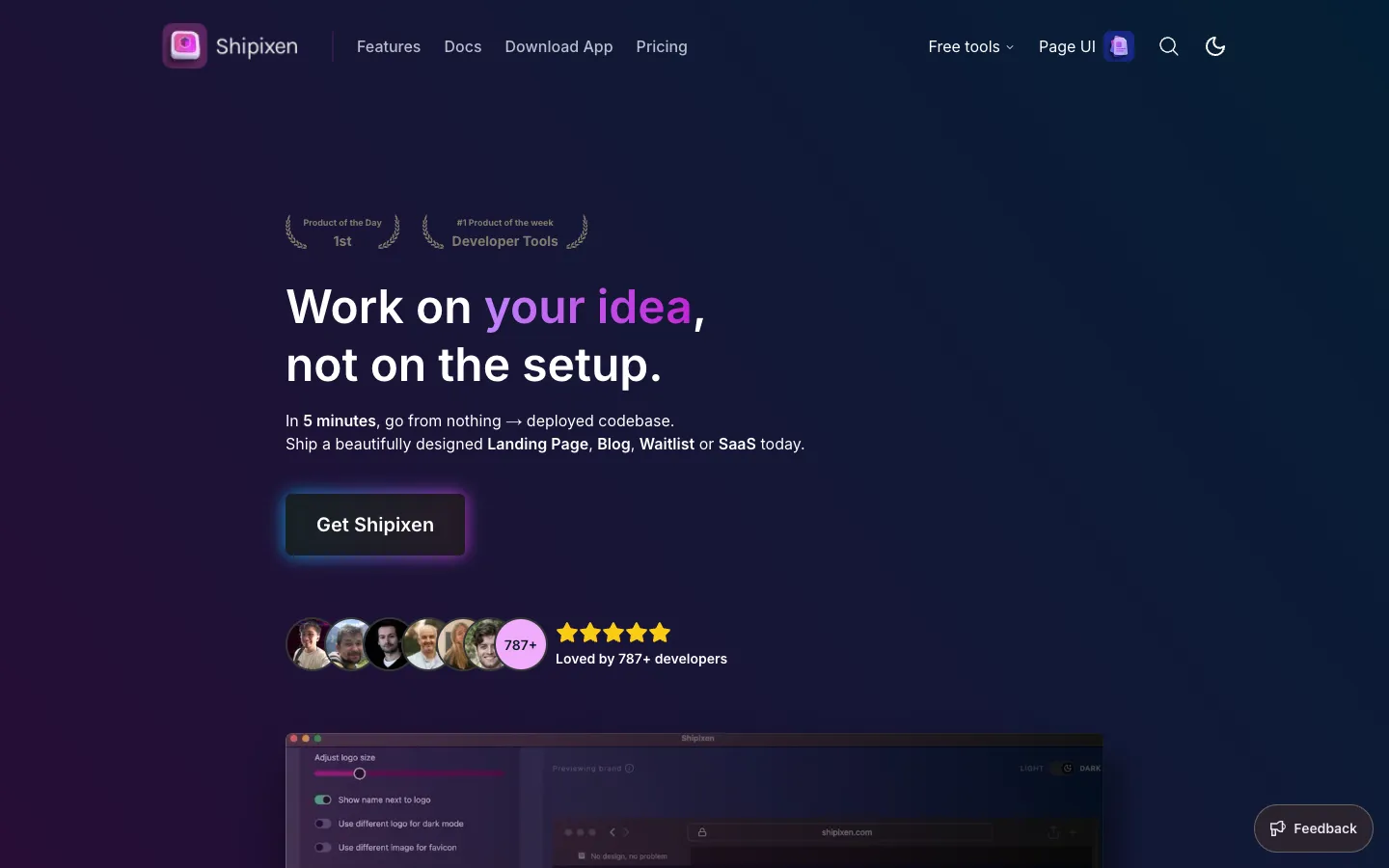 Screenshot of the Shipixen homepage