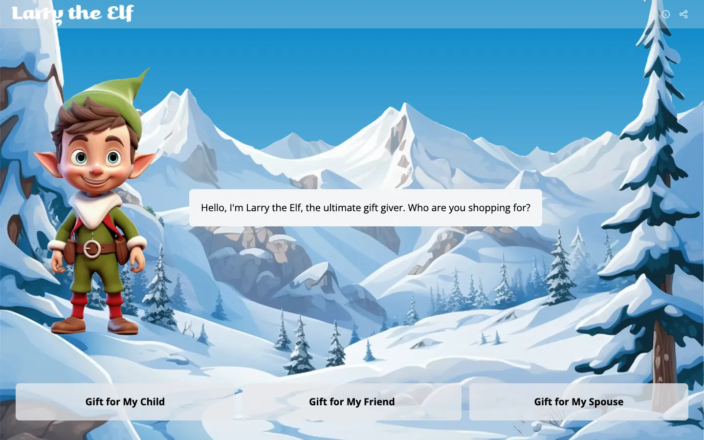 Screenshot of the Larry the Elf homepage