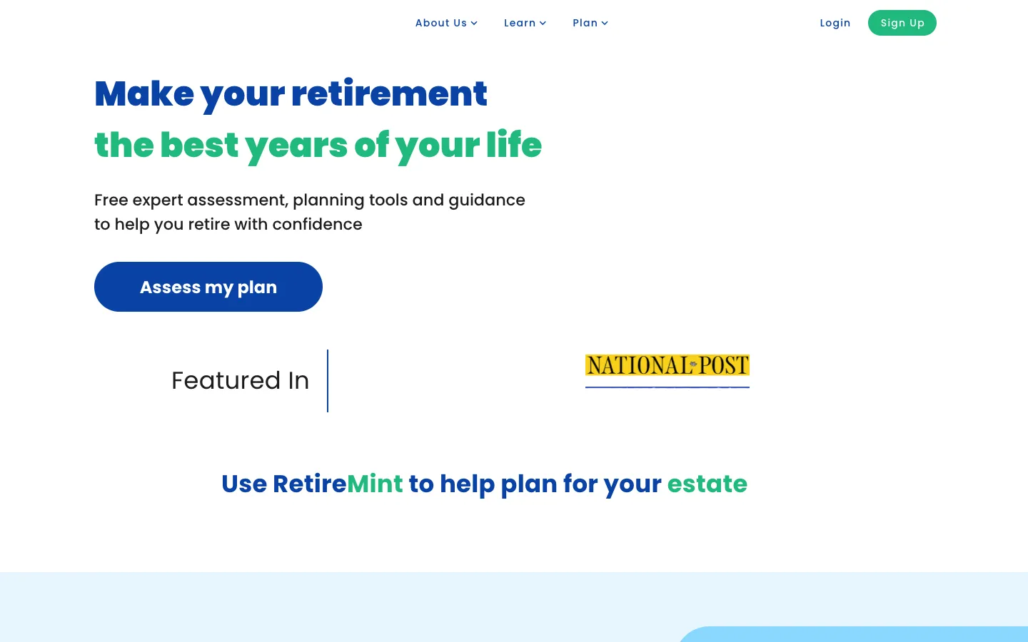 Screenshot of the RetireMint homepage