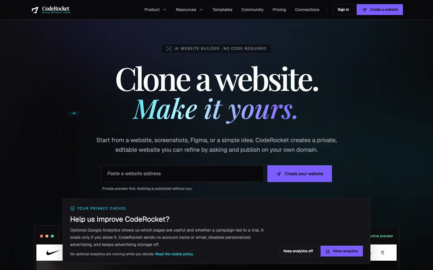 Screenshot of the Tailwind AI homepage