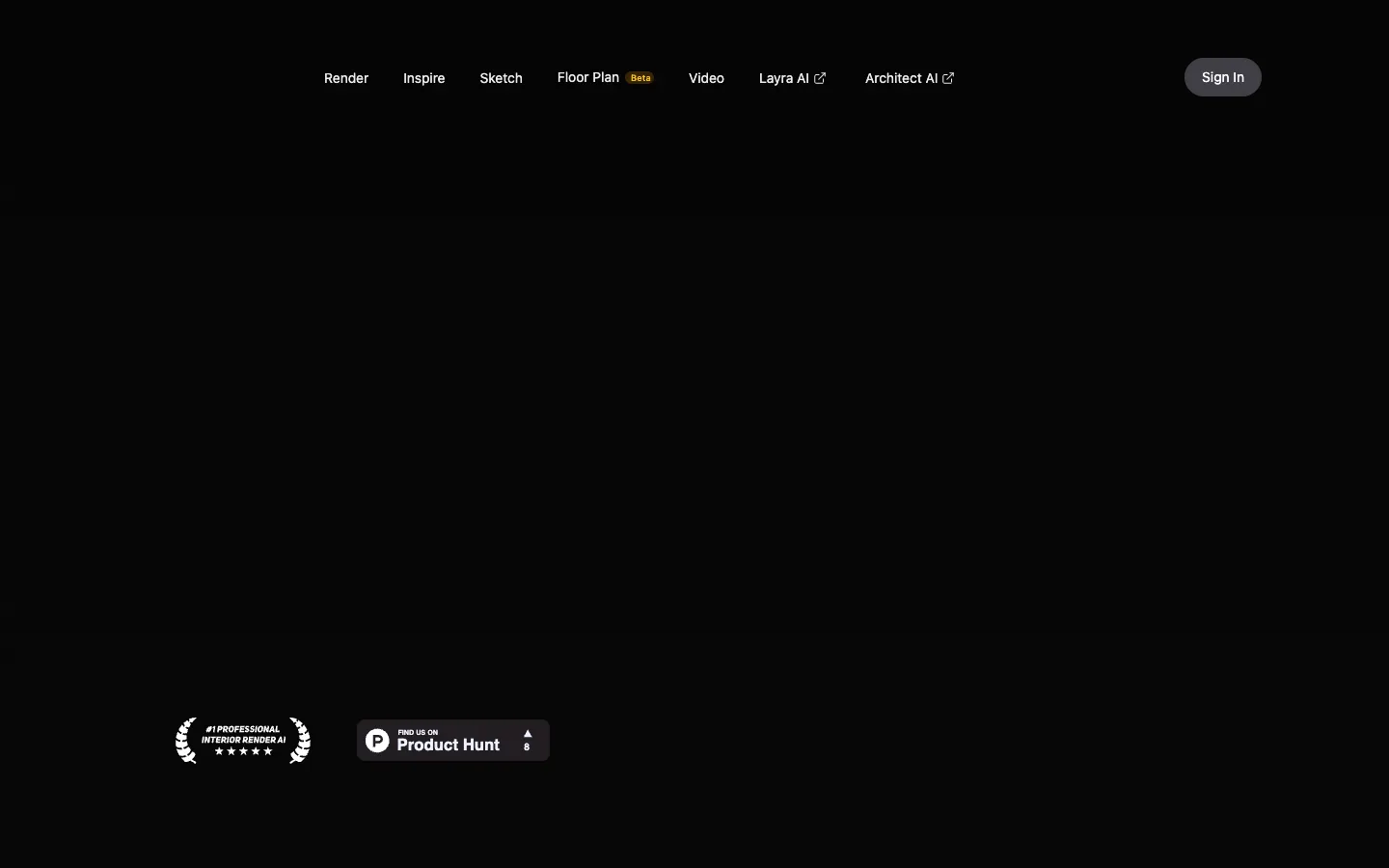 Screenshot of the Interior Render AI homepage