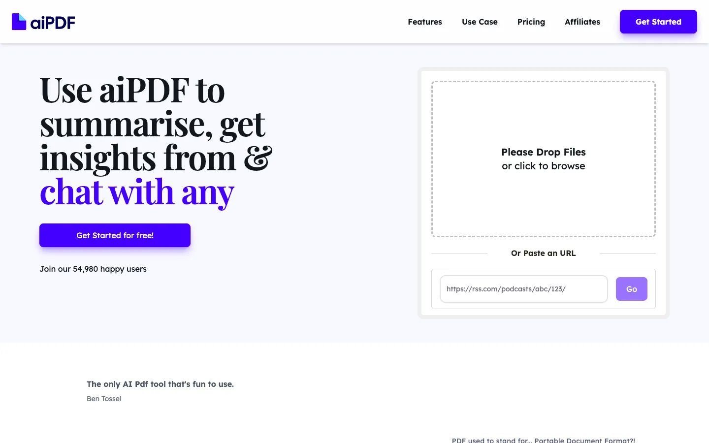 Screenshot of the aiPDF homepage