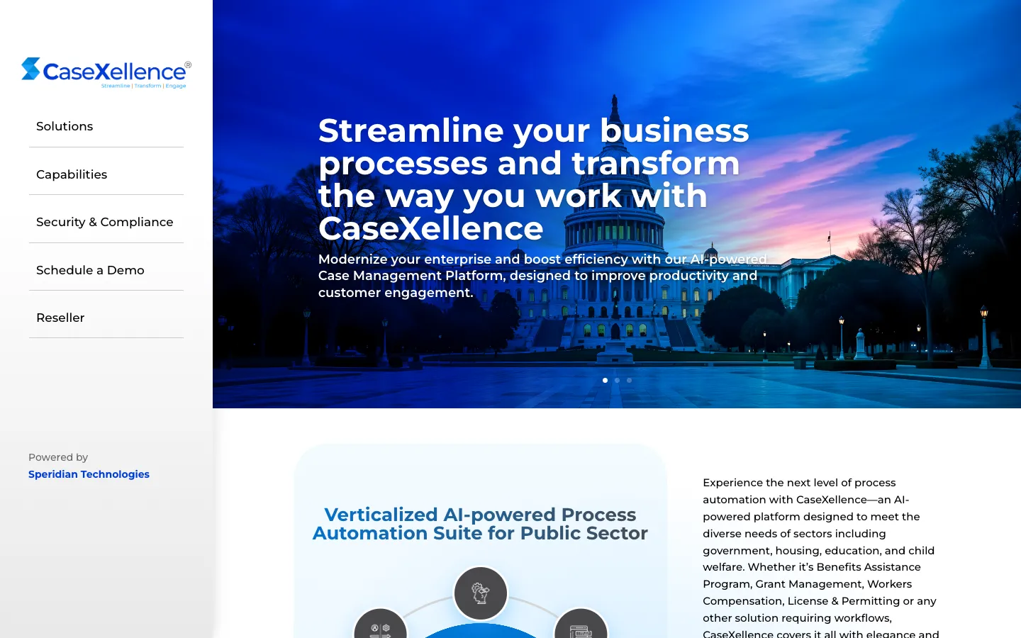 Screenshot of the CaseXellence homepage