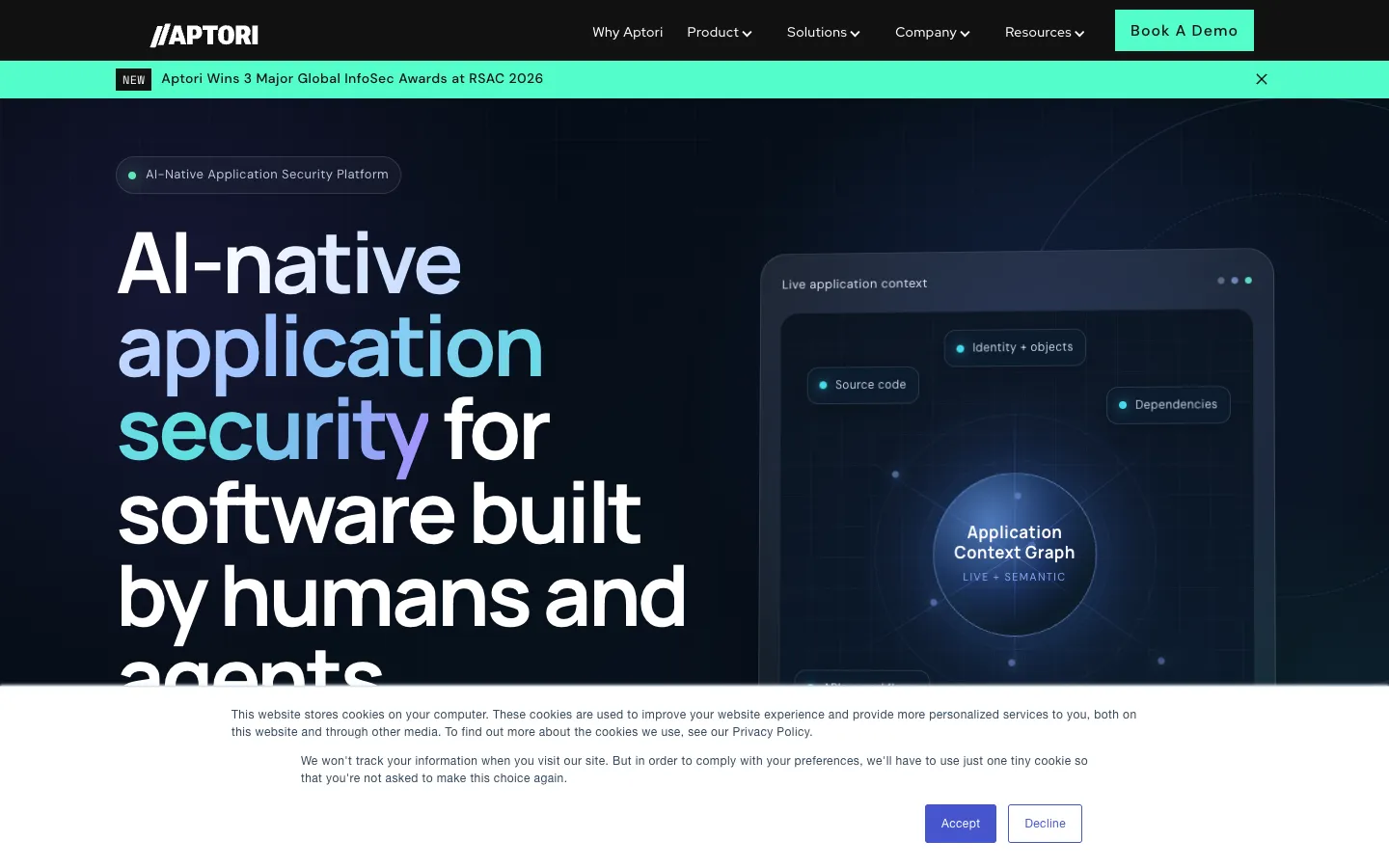 Screenshot of the Aptori homepage