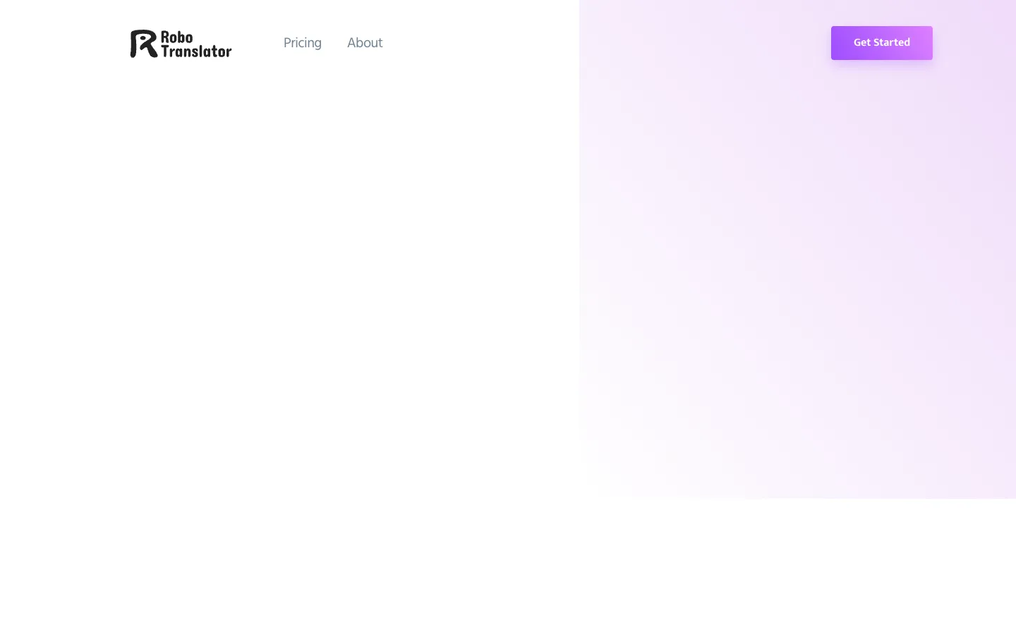 Screenshot of the Robo Translator homepage